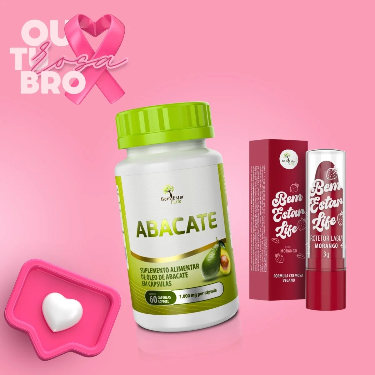 010 ABACATE COM VITAMINA E - 60 CAPSULAS / PRESENTE PROTETOR LABIAL - SABOR MORANGO