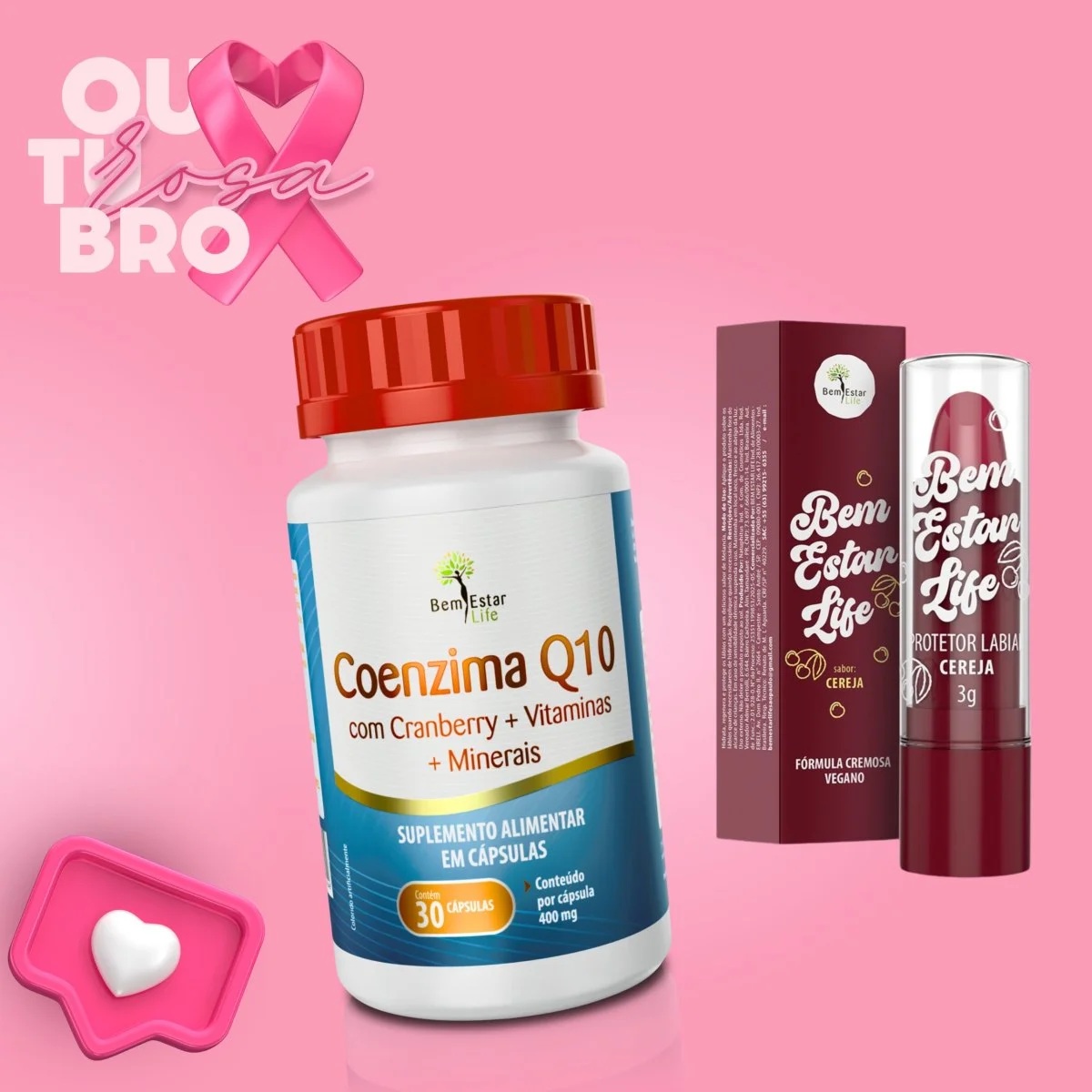 010 COENZIMA Q10 + OMEGA 3 TG - 60 CAPSULAS / PRESENTE PROTETOR LABIAL - SABOR CEREJA