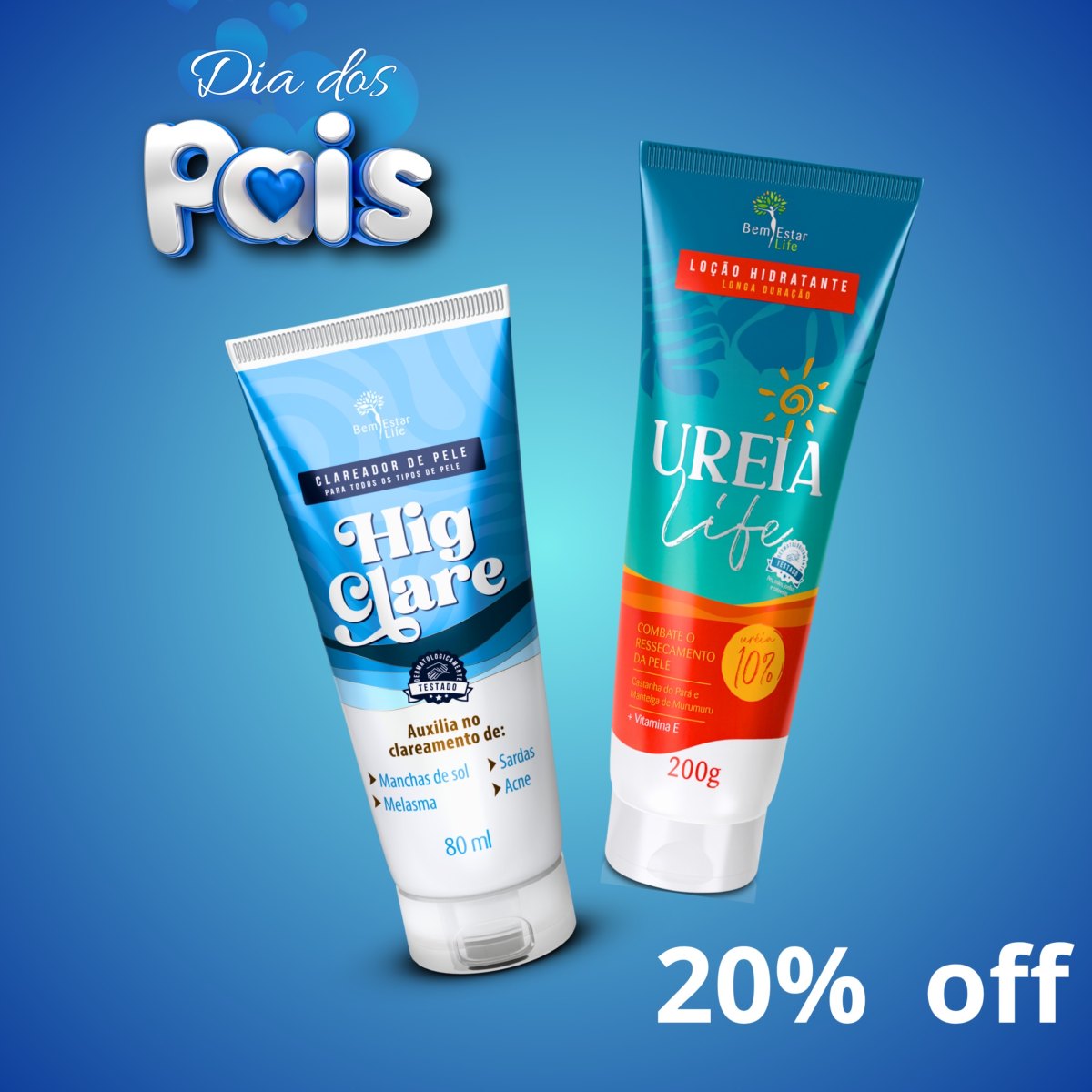 20% DESCONTO HIG CLARE CLAREADOR DE MANCHAS + LOÇÃO HIDRATANTE CORPORAL UREIA LIFE 200 GR. 20% DESCONTO HIG CLARE CLAREADOR DE MANCHAS + LOÇÃO HIDRATANTE CORPORAL UREIA LIFE 200 GR.