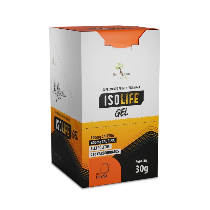 GEL CARBO ISOLIFE COM CAFEINA E TAURINA - 10 SACHE SABOR LARANJA