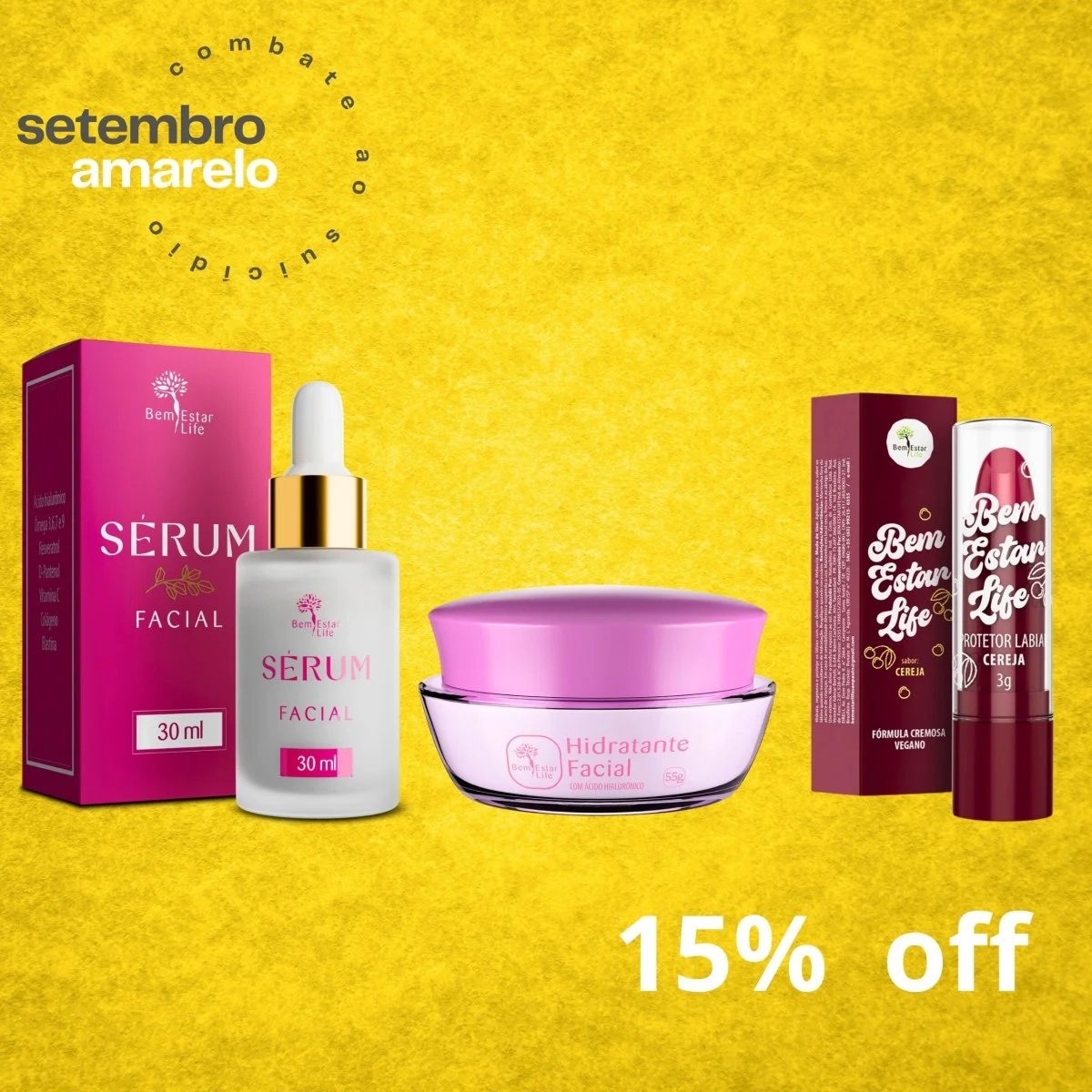 15% DESCONTO LANÇAMENTO SERUM FACIAL 30ML . + CREME FACIAL ACIDO HIALURONICO 60ML + PRESENTE PROTETOR LABIAL CEREJA