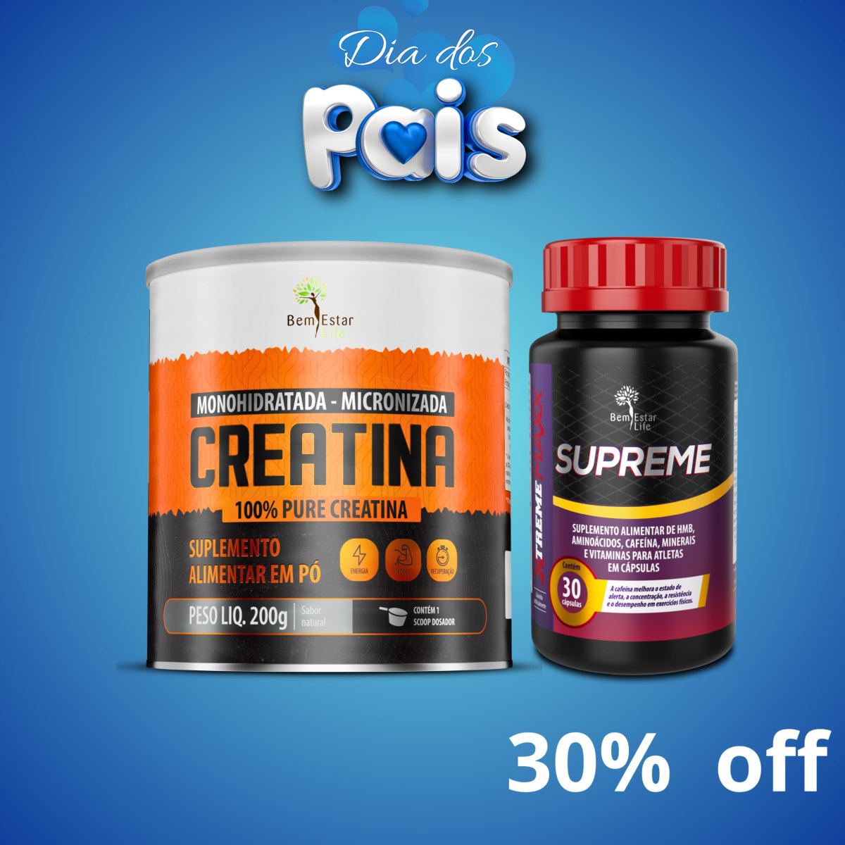 30% DESCONTO CREATINA MONOHIDRATADA MICRONIZADA + SUPREME EXTREME MAXX